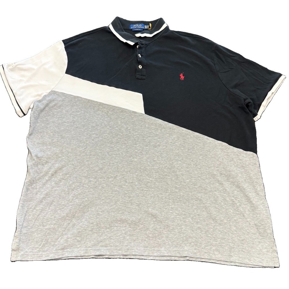 Polo Ralph Lauren Golf Shirt Men 2XL Black Gray Colorblock Pony Logo Classic Fit